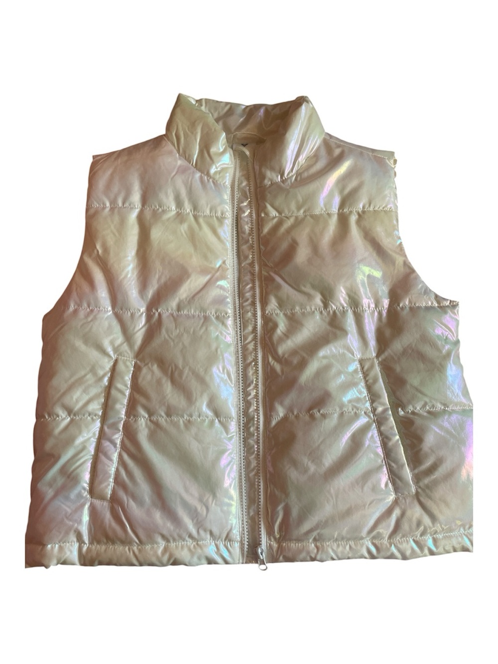 Kids Iridescent Puffer Vest - White